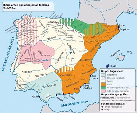 Mapa Etno-Lingustico da Pennsula Ibrica por volta de 300 a.C. Imagem Wikipdia