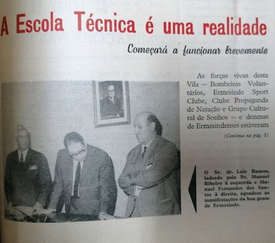 NOTCIA DA CRIAO DA ESCOLA TCNICA DE ERMESINDE DADA H 50 ANOS NESTE JORNAL